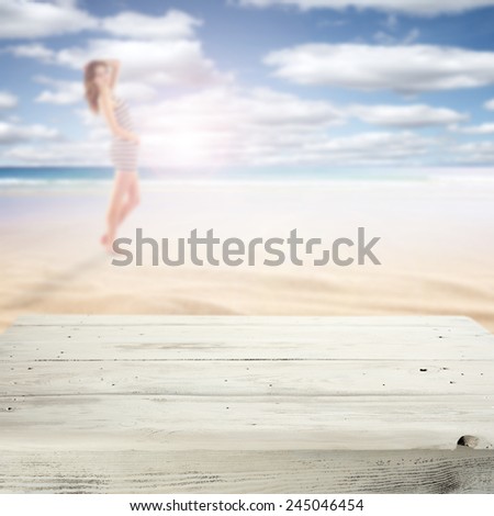 yellow sand on beach sky with sea and white table
