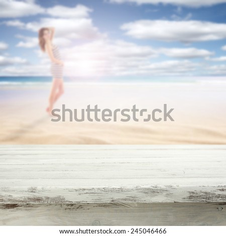 yellow sand on beach sky with sea and vintage table