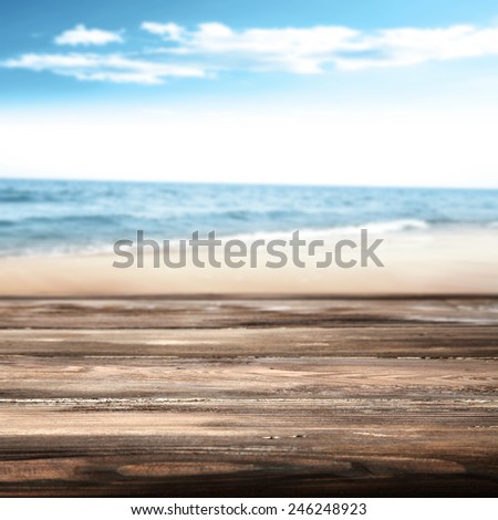 dark brown desk and sea landscape
