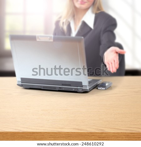 yellow desk top and woman