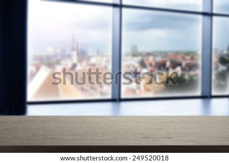 black window sill and city landscape space