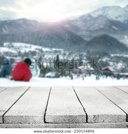 empty table of snow for your decoration and landscape of slope