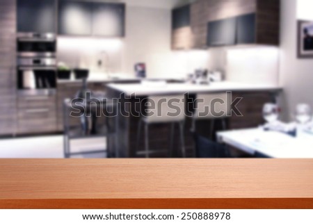 red desk space and kitchen place