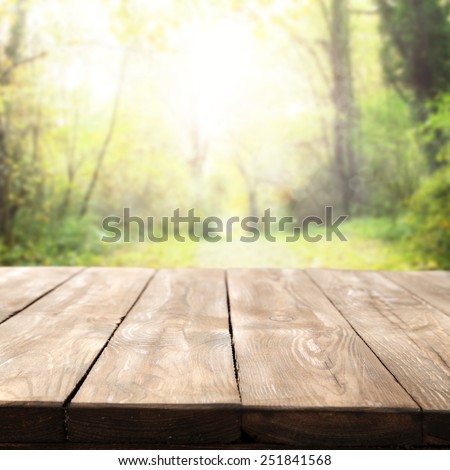 green garden landscape and sunny day with table place and space for you