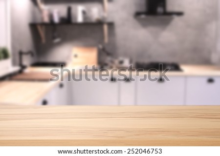 wooden desk in kitchen interior