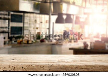 interior of kitchen in restaurant and napkin and desk space