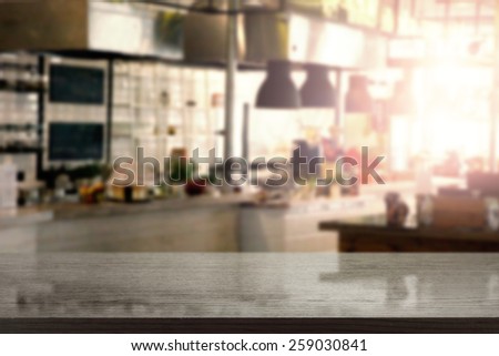 interior of kitchen in restaurant and black desk