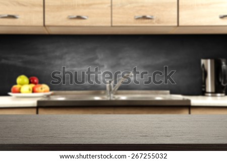 dark desk and dark blackboard in kitchen