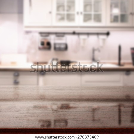 dark desk of free space and white retro interior of kitchen furniture