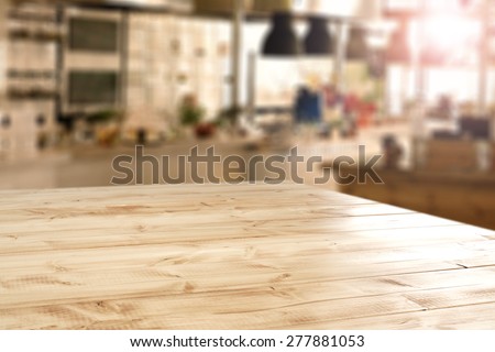 interior of retro kitchen place and desk of yellow color