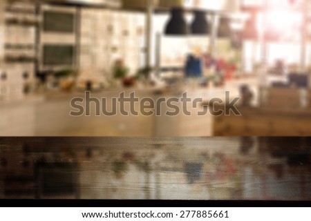 interior of restaurant and black desk top of free space for your glass