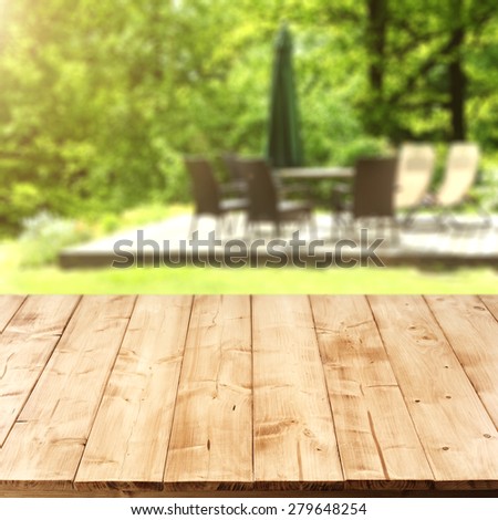 terrace background of table and chairs and wooden board
