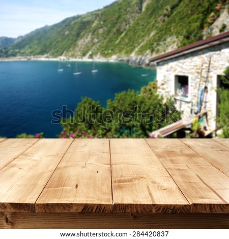 summer time background with table and cliffs