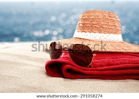 background of sea hat and summer glasses