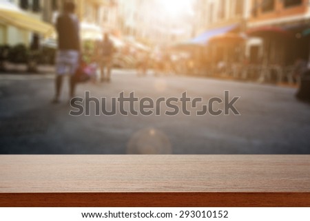 dark brown desk space and street