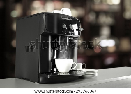 interior of cafe and blurred background with coffee machine