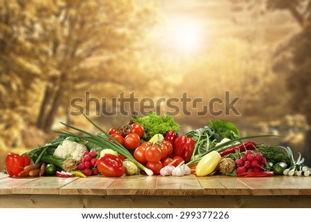 desk top and healthy vegetables