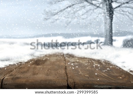 big table of snow place and frost and tree with landscape of snow