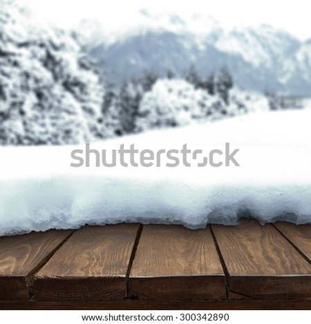retro wooden desk space and xmas time with ice decoration