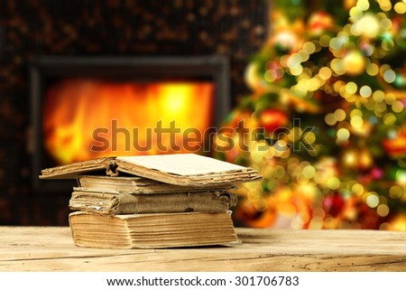 home interior books and fireplace