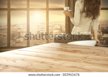 desk top of space for you and woman on white chair