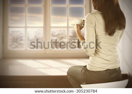 window space and sun light with woman on white chair