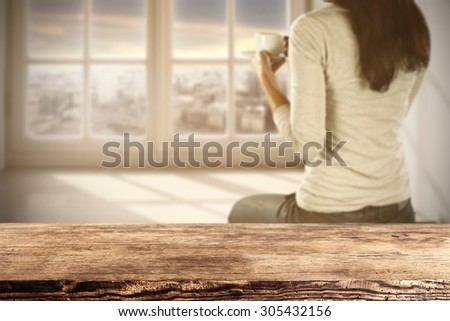 white retro window sill woman and dark brown shabby desk space for your mug