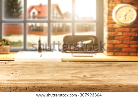sun light in window in kitchen interior and dirty kitchen desk