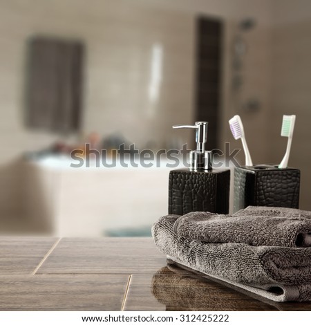interior of bathroom free space for you and brown towels with brown soap