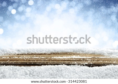 desk of wood and snow