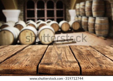 shabby table of wood and barrels