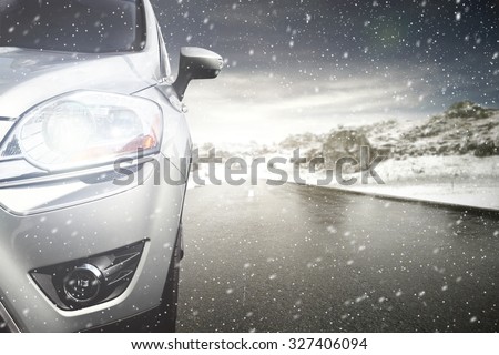 gray car and winter road