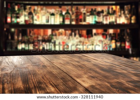 wooden desk of bar interior place