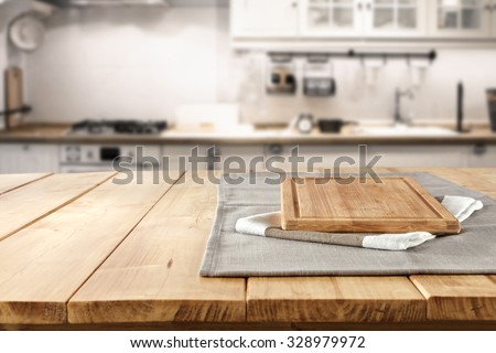 blurred background of retro kitchen with napkin desk and free space