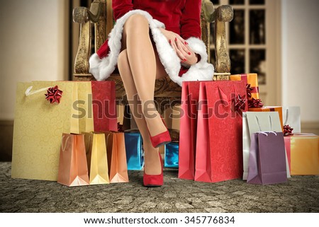 red heels woman legs and stone floor and gifts