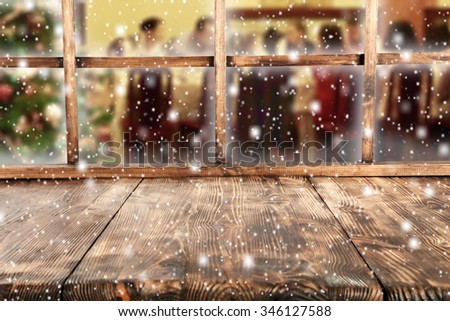 free space on window sill and snowflakes