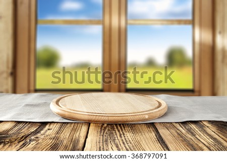 spring wooden window space in blurred background and window space and space for your food decoration