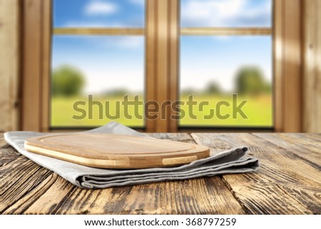 spring wooden window space in blurred background and board place and shabby space