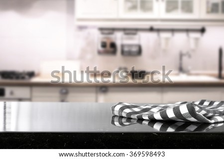 blurred background of kitchen and napkin space and brake space