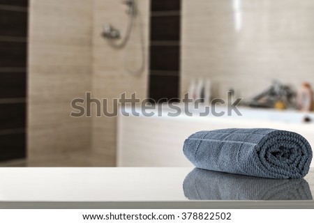 bathroom interior and blue towel