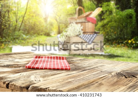 blurred background of landscape and empty table and summer  time