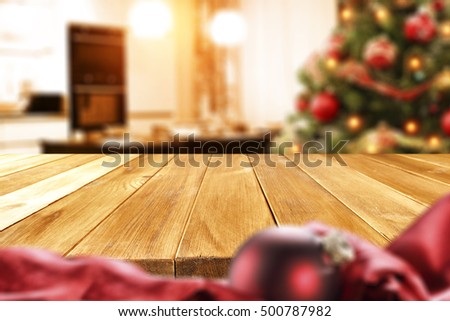 christmas table and xmas tree in kitchen