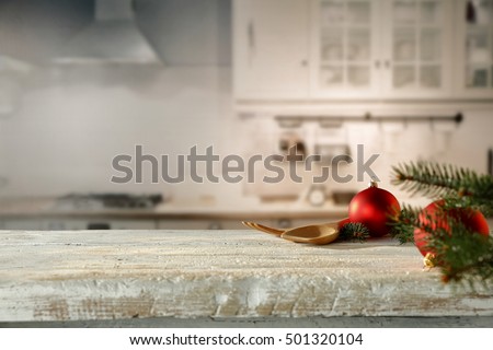 xmas time and wooden desk space in kitchen
