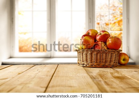 autumn golden table by the window with beautiful sunshine