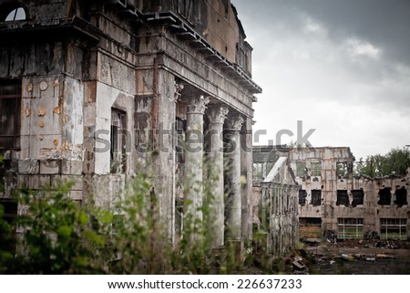 abandoned houses and ruined city wet and muddy, old