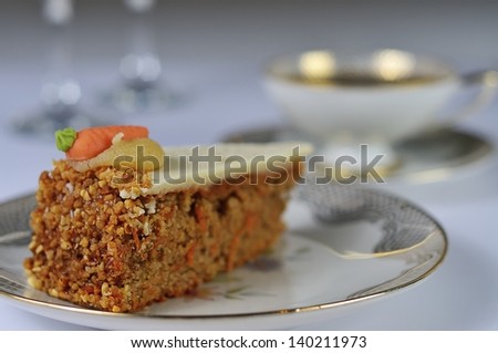 antique coffee set with a  sweet carrot cake