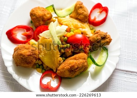 Food on white tablecloth