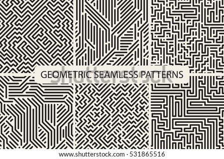 Collection of striped seamless geometric patterns. Digital design.