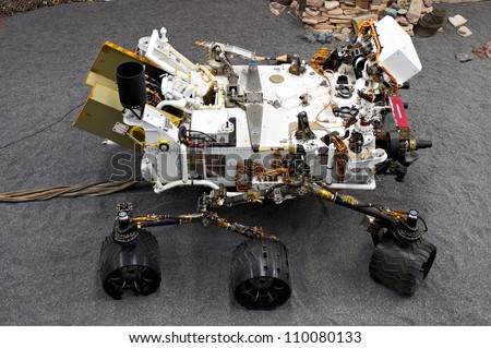 LA CANADA, CA - AUGUST 13: A duplicate of the NASA Mars Science Laboratory, named Curiosity, in the lab at the Jet Propulsion Laboratory in La Canada, CA on August 13, 2012.