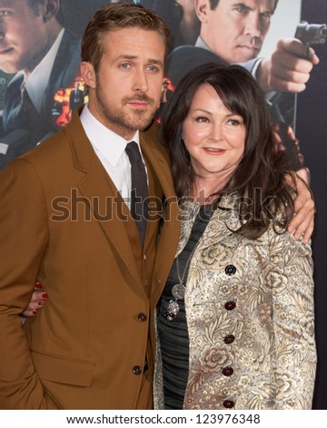 LOS ANGELES, CA - JANUARY 7: Ryan Gosling and his mother arrive at the premiere of Gangster Squad at Grauman\'s Chinese Theatre in Los Angeles, CA on January 7, 2013